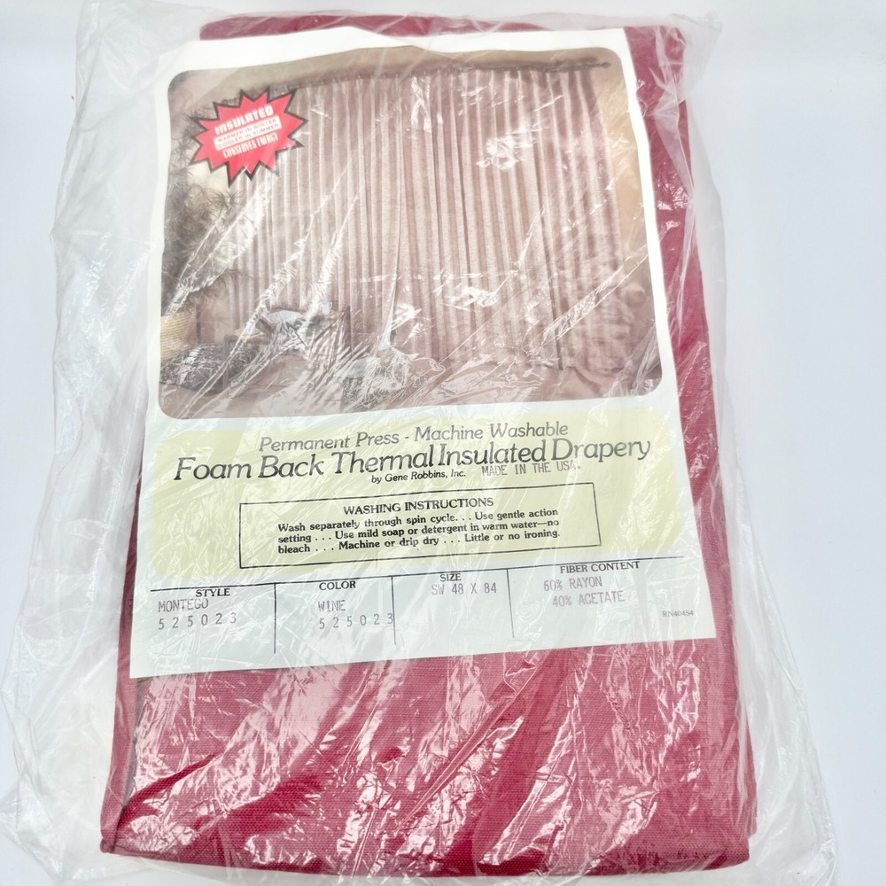 NOS 1970s Thermal Drapery Panel by Gene Robbins – 48x84 Wine Montego – NIP USA